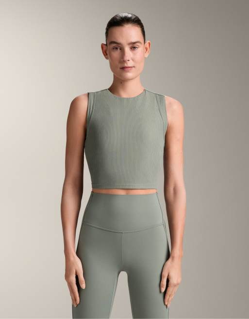 OYSHO - Comfortlux - Top senza maniche color grigio kaki a coste