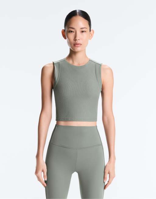 OYSHO - Comfortlux - Top senza maniche color grigio kaki a coste, 2 di 4
