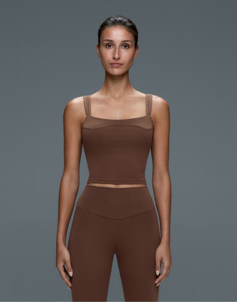 OYSHO Comfortlux top senza maniche con dettagli di cucitura color cacao - view 1