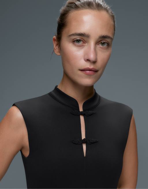 OYSHO Comfortlux tuta lunga con colletto alla coreana nera, 3 di 7