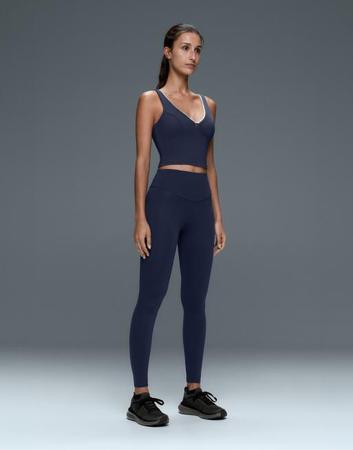OYSHO Comfortlux v-neck strappy tank top in navy, 3 of 7
