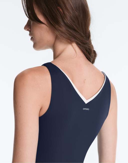 OYSHO Comfortlux v-neck strappy tank top in navy, 7 of 7