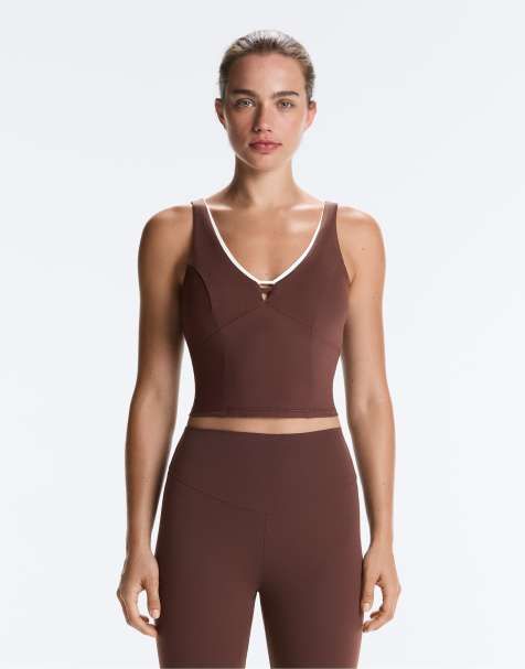 OYSHO Comfortlux v-neck tank top in brown - view 1