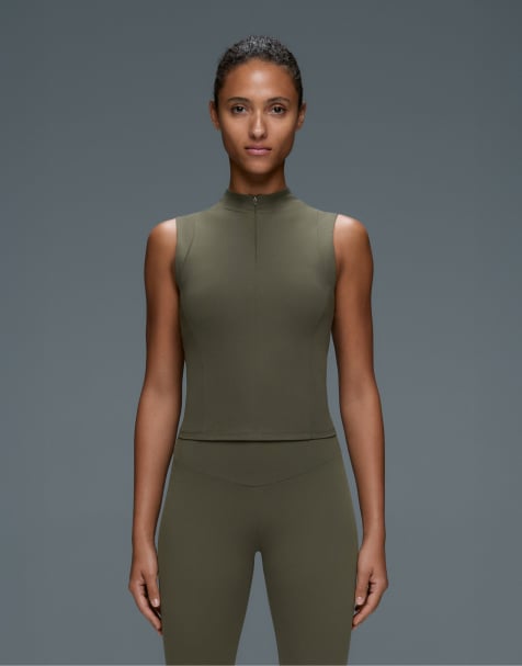 OYSHO Comfortlux zip tank top in khaki