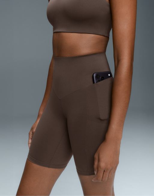OYSHO Compressive 20cm high-waisted short leggings with pockets in brown, 2 of 7
