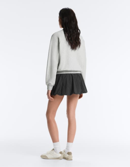 OYSHO Compressive checked balloon skirt in black, 4 of 4