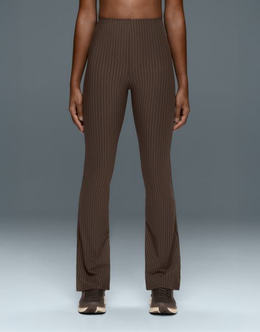 OYSHO Compressive core control high-rise pinstripe flare trousers in brown, 2 of 6