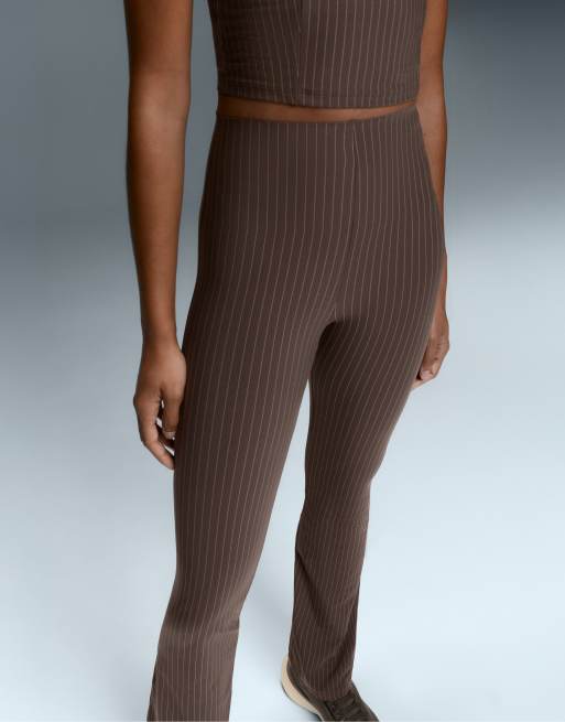 OYSHO Compressive core control high-rise pinstripe flare trousers in brown, 3 of 6