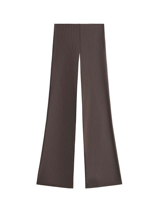 OYSHO Compressive core control high-rise pinstripe flare trousers in brown, 6 of 6