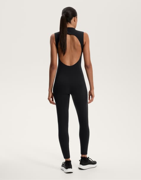OYSHO Compressive half-zip long jumpsuit in black - view 1