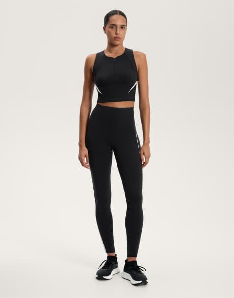 OYSHO – Compressive – Knöchellange Leggings in Schwarz mit seitlichen Streifen und hohem Bund, 65 cm Schrittlänge - view 1