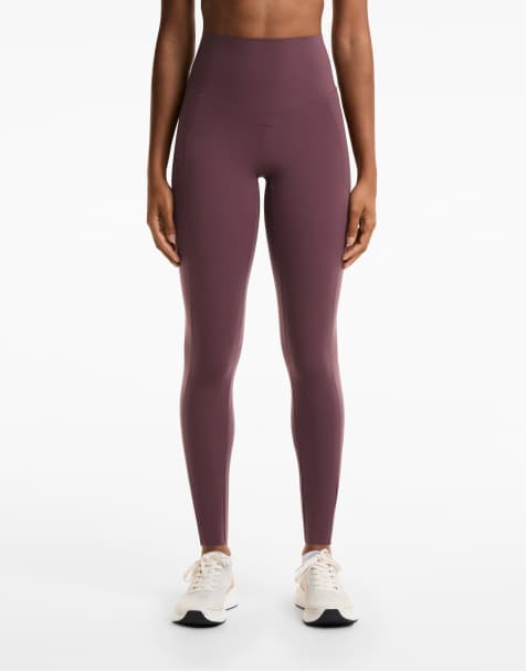 OYSHO Compressive pocket high-rise 65cm ankle-length leggings in burgundy - view 1
