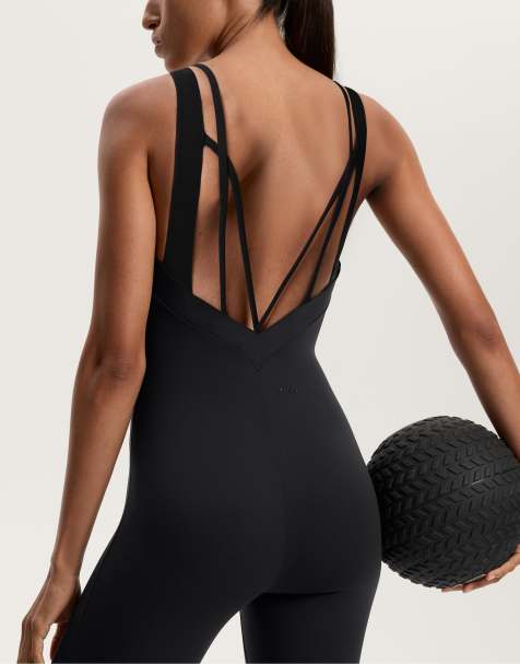 OYSHO Compressive strappy back long jumpsuit in black - view 1
