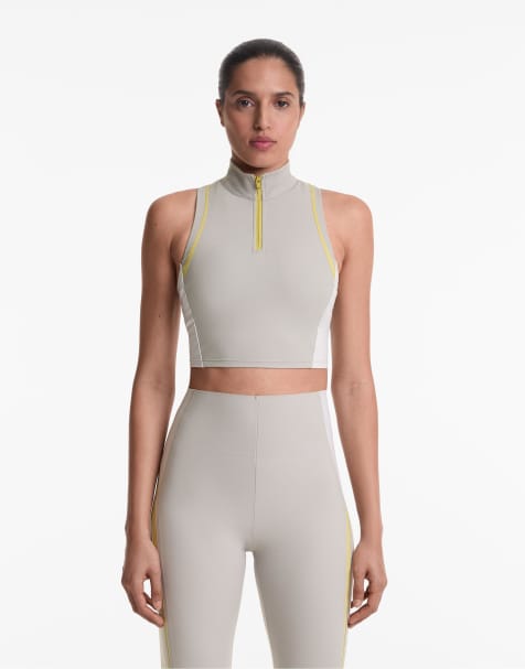 Oysho – Compressive – Tanktop in Grau mit Blockfarben-Design - view 1
