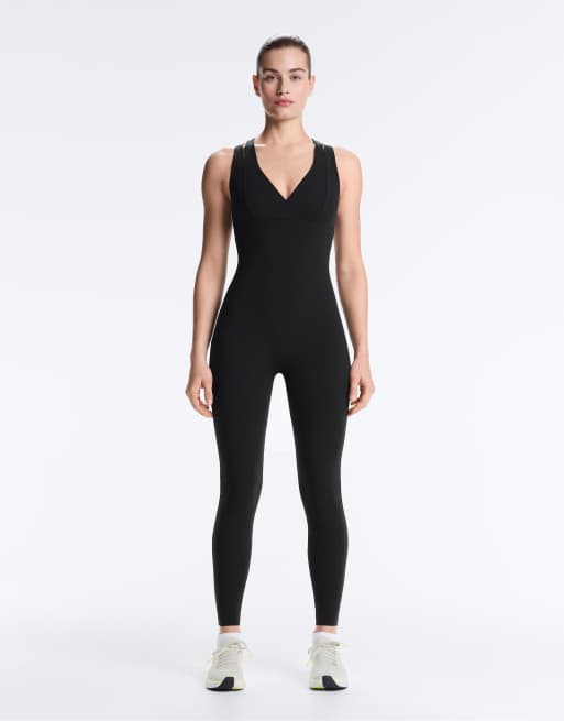 OYSHO - Compressive - Tuta jumpsuit lunga nera con fascette doppie, 4 di 4