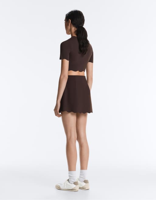 OYSHO Compressive wavy skirt in brown, 3 of 4
