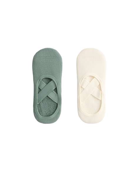 OYSHO - Confezione da 2 paia di calzini da yoga e pilates imbottiti in misto cotone verdi con fascette incrociate - view 1