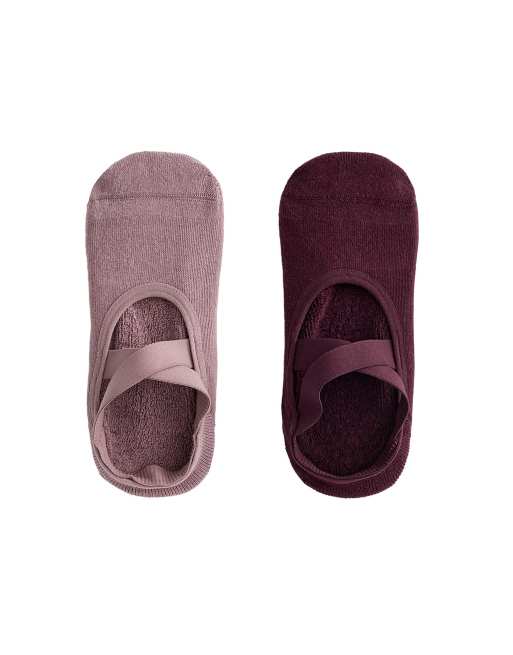 OYSHO - Confezione da 2 paia di calzini imbottiti da yoga e pilates in misto cotone marrone rossiccio con fascette incrociate