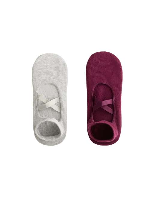 Oysho - Confezione da 2 paia di calzini in misto cotone color bordeaux per yoga e pilates con fascette incrociate