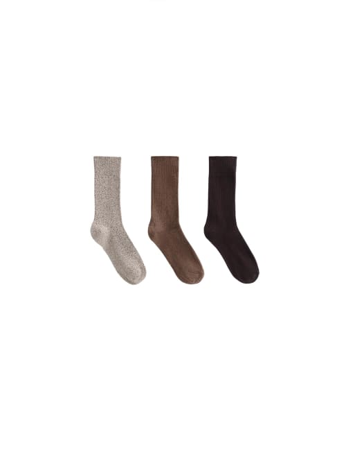 OYSHO - Confezione da 3 paia di calzini classici in misto cotone marrone chiaro