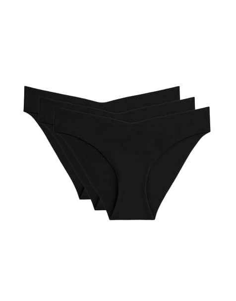 OYSHO - Confezione da 3 slip bikini classici in misto poliammide neri con taglio a V - view 1
