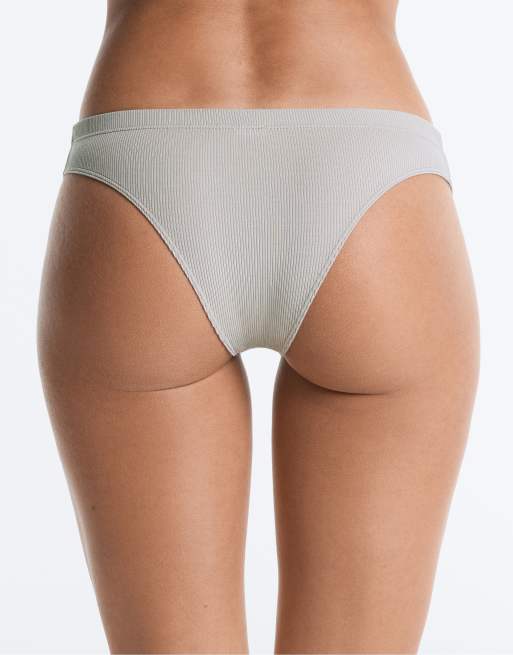 OYSHO - Confezione da 3 slip brasiliani in misto cotone grigio pallido, 4 di 4