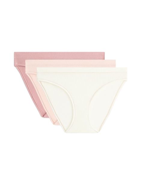 OYSHO - Confezione da 3 slip classici in cotone a coste color corallo - view 1