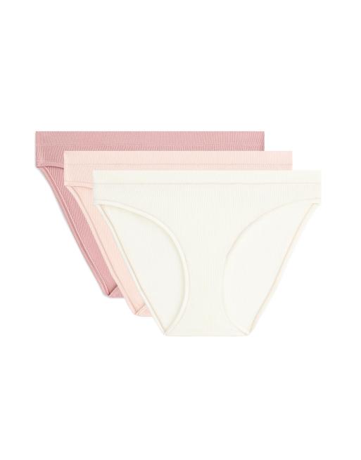 OYSHO - Confezione da 3 slip classici in cotone a coste color corallo