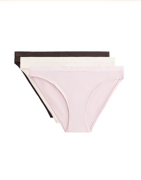 OYSHO - Confezione da 3 slip classici in misto cotone color malva tenue con logo - view 1