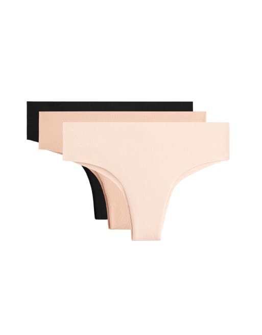Oysho - Confezione da 3 slip invisibili taglio brasiliana neri in misto cotone