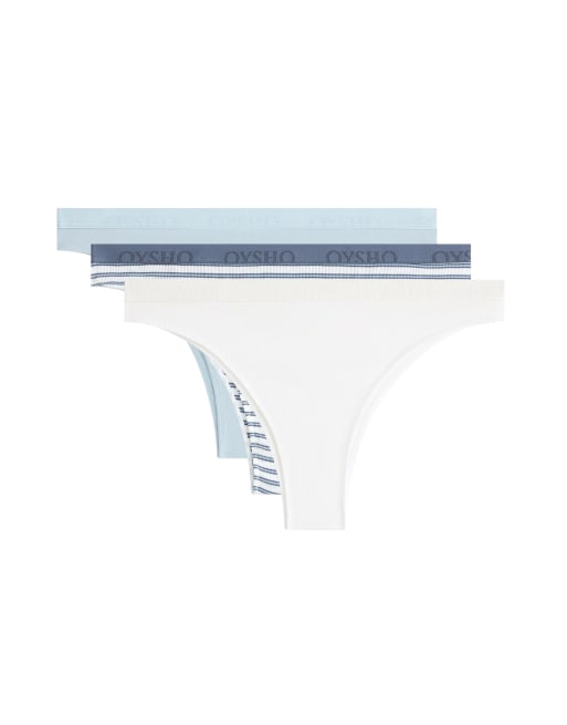 OYSHO - Confezione da 3 slip taglio brasiliana blu in misto cotone con logo