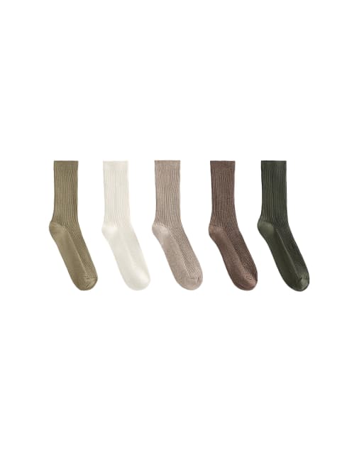 OYSHO - Confezione da 5 paia di calzini classici in misto cotone kaki chiaro