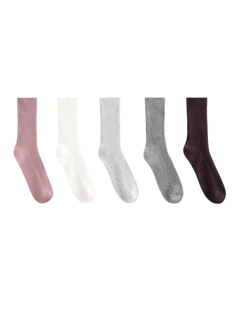 OYSHO - Confezione da 5 paia di calzini classici rosa polvere in misto cotone - view 1