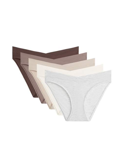 OYSHO - Confezione da 5 slip classici in misto modal con taglio a V marrone