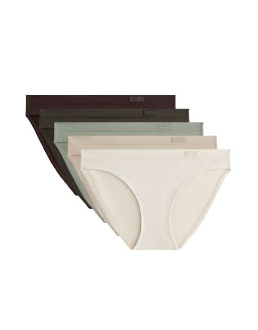 OYSHO - Confezione da 5 slip classici morbidi al tatto grigio-kaki senza cuciture
