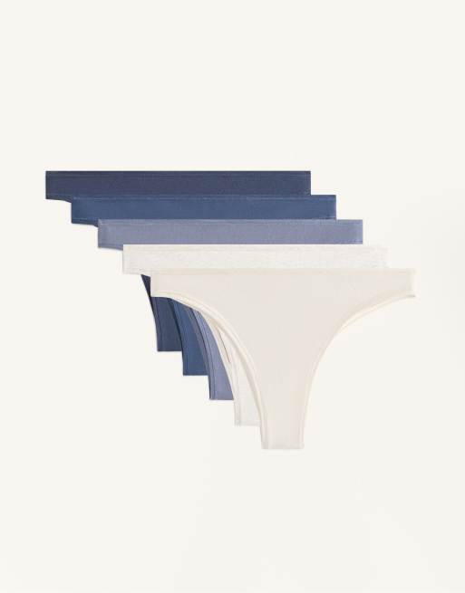 OYSHO - Confezione da 5 slip taglio brasiliana blu navy in misto cotone