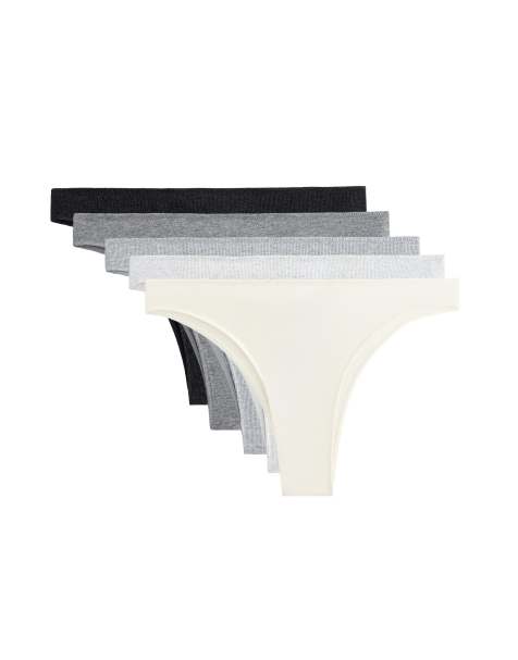 OYSHO - Confezione da 5 slip taglio brasiliana grigio mélange in misto cotone a coste - view 1