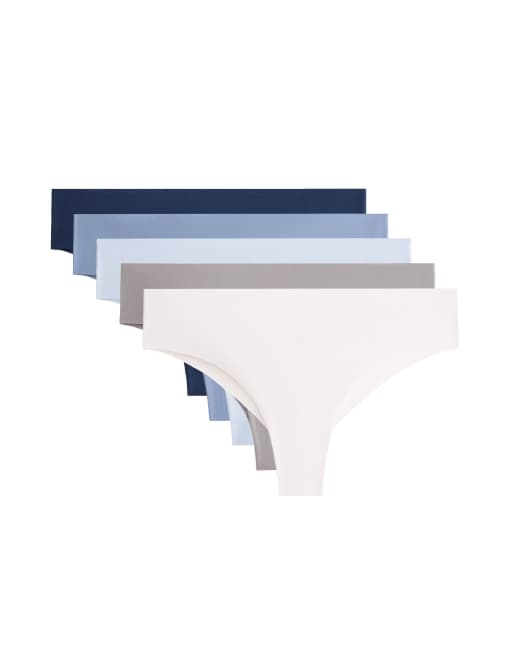 OYSHO - Confezione da 5 slip taglio brasiliana invisibili in misto poliammide blu navy