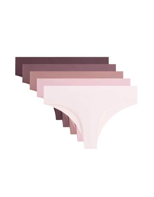 OYSHO - Confezione da 5 slip taglio brasiliana invisibili misto poliammide rosa chiaro