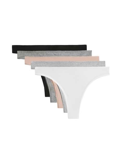 Oysho - Confezione da 5 slip taglio brasiliana neri in misto cotone - view 1