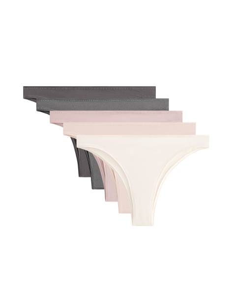 OYSHO - Confezione da 5 slip taglio brasiliana rosa chiaro in misto cotone - view 1