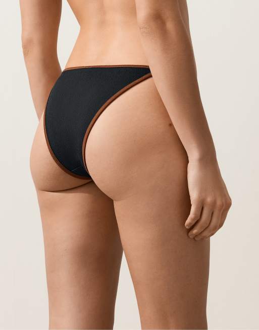 OYSHO Contrast braid medium-coverage bikini briefs in black, 3 of 4