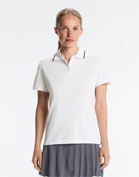 OYSHO Contrast piqué cotton short-sleeved polo shirt in off-white - view 1