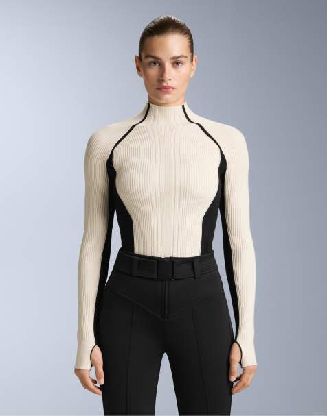 OYSHO Contrast rib knit base layer t-shirt in black - view 1