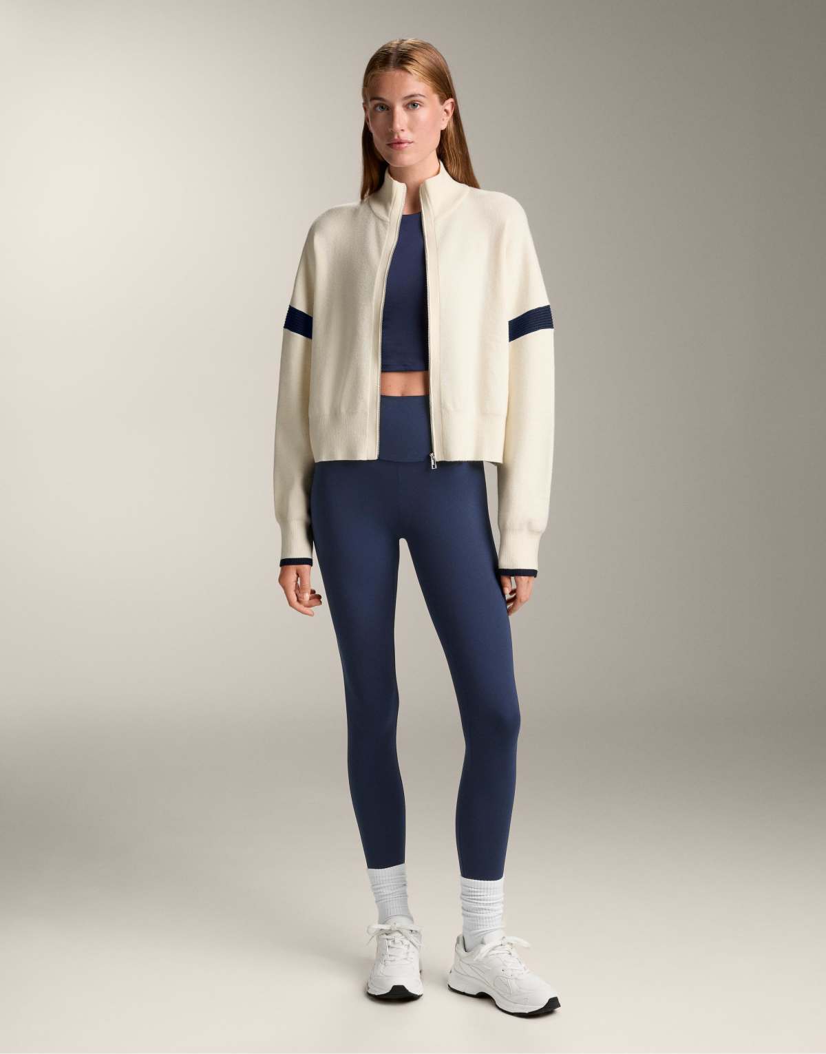 OYSHO Contrast sleeve knit jacket in ecru