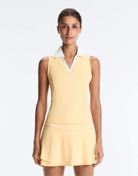 OYSHO Contrast sleeveless comfortlux polo shirt in pale yellow - view 1
