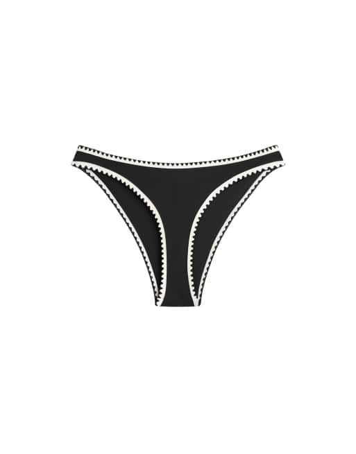 OYSHO Contrast stitch u-cut medium-coverage bikini briefs in black, 4 of 4