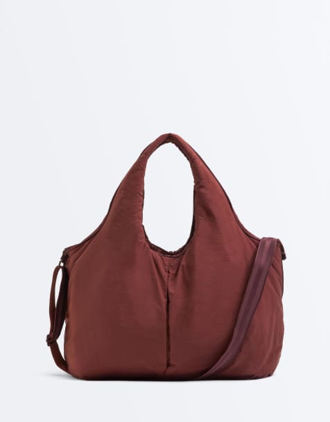 OYSHO Contrast trim shopper bag in burgundy - view 1