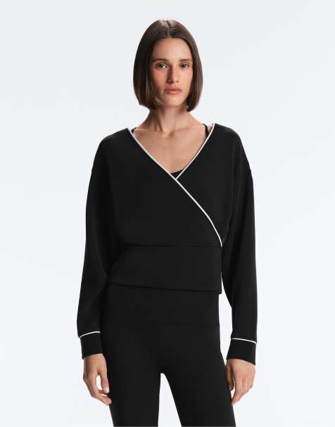 OYSHO Contrast trim wrap sweatshirt with soft touch modal in black - view 1