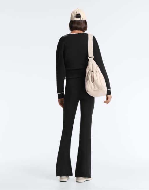 OYSHO Contrast trim wrap sweatshirt with soft touch modal in black, 4 of 4